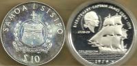 SAMOA $10 TALA  EMBLEM FRONT COOK 200 YEARS SHIP BACK 1979 SILVER PROOF KM32a READ DESCRIPTION CAREFULLY !!! - Samoa