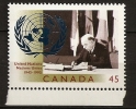 Canada 1995 N° 1443 ** Nations Unies, Premier Ministre, Signature, Charte, Mackenzie King, Mains, Stylo, Embleme - Neufs