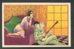 ART DECO , LADY WITH  PIERROT  PLAYING MANDOLINE , CLOWN  , SIGNED  BUSI,  OLD POSTCARD - Busi, Adolfo
