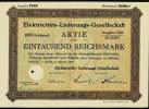 1928  Aktie Hist. Wertpapier  ,  Elektricitäts-Lieferungs-Gesellschaft   , 1000 Eintausend Reichsmark - Electricity & Gas