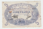 MARTINIQUE 5 FRANCS 1901 (1934-45) G-VG P 6 - East Carribeans