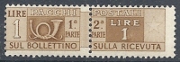 1946-51 ITALIA PACCHI POSTALI RUOTA 1 LIRA MNH **  - RR10312-3 - Paketmarken