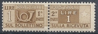 1946-51 ITALIA PACCHI POSTALI RUOTA 1 LIRA MNH **  - RR10312-4 - Paketmarken