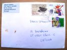 Cover Sent From Portugal To Lithuania, Birds Oiseaux, Darwin, Mask, Evil Angel Teatro Em - Storia Postale