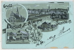 Cernay Gruss Aus Sennheim  Wirtschaft Zur Jagd , Kirche Litho J. Schumpff Mulhouse - Cernay