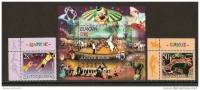 YUGOESLAVIA  -2002 - EUROPA.- TEMA ANUAL "EL CIRCO" .-  SERIE 2 V. +  HOJITA BLOQUE DENTADAS -      RARA - 2002