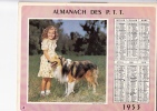 Almanach Des PTT 1953 " Jeune Fille Et Collet / Enfant Et Bonhomme De Neige  "  Chien, Neige, OBERTHUR - Groot Formaat: 1941-60