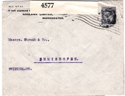 GB - 1917 - ENVELOPPE Avec CENSURE De MANCHESTER Pour EMMISHOFEN - PERFORE De La "HASLAMS LIMITED" - Perfins