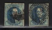 BELGIQUE N° 7 X 2 Nuances  Obl. Superbes - 1851-1857 Medallions (6/8)