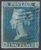 GRANDE-BRETAGNE - 2 P. Bleu Sur Azuré De 1841 Oblitéré - Used Stamps