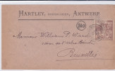 N°72 Cà ANVERS BASSINS 10 MAI 1897 S/pte Envel."HARTLEY-SHIPBROKER-ANTWERP" V.bruxelles.TB - 1894-1896 Ausstellungen