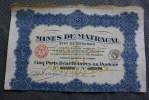 Mines De Matracal  Etat De Durango Mexique -siège Social à Paris 15 Mars 1926titre /action 100 Fr. Porteur - Mines