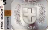 Swiss Telecom : P-taxcard CHF5 : Pièce 5 Francs Suisses 1996 : Numistherapie - Stamps & Coins