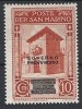 1943 SAN MARINO GOVERNO PROVVISORIO 10 CENT MH * - RR10500 - Nuevos