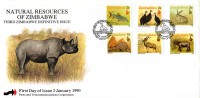 Zimbabwe - 1990 Definitive Natural Resources Wildlife FDC # SG 768-773 , Mi 418-423 - Rhinoceros