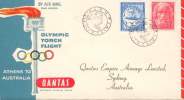 GRECE ATHENES AUSTRALIE SYDNEY AIR MAIL QANTAS EMPIRE AIRWAYS OLYMPIC TORCH FLIGHT 2/11/56 - Lettres & Documents