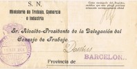 Carta BARCELONA 1924. Franquicia Ministerio Trabajo. A DOSRIUS (Maresme) - Storia Postale