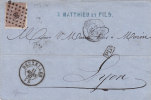 Belgique - Lettre De 1867 - Expédié Vers La France - Oblitérations Belgique Quivrain Et Lyon - 1865-1866 Linksprofil