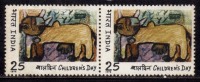 India MH Pair 1975, Childrens Day, Kinder, Cow, Farm Animal - Neufs