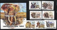 TANZANIA 1993 WILD ANIMALS + S/S MNH ELEPHANT, RHINO, GIRAFFE, LION, ZEBRA - Elefanten