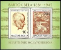 HUNGARY 1981 COMPOSER BELA BARTOK Perf. S/S MNH MUSIC PAINTINGS DEER - Nuevos