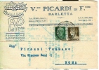 PICARDI, BARLETTA, CARTOLINA COMMERCIALE VIAGGIATA  1939, PER ROMA, - Barletta
