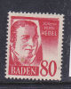 ALLEMAGNE BADE N°36  80P ROUGE JP HEBEL NEUF SANS CHARNIERE - French Zone