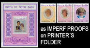 BARBUDA 1982 Diana Royal Baby. IMPERF. PROOFS:3 + PROOF Sheetlet Printer´s Folder   [prueba Druckprobe  épreuve Prova] - Donne Celebri