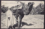 Algeria CPA Dans Le Sud - Chamelier Et Sa Monture Animation Animée Man & Camel BISKRA 1928 Sent To Denmark (2 Scans) - Mannen