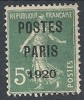 1920-22 FRANCIA PREANNULLATO 5 CENT POSTES PARIS 1920 MH * - FR084 - 1893-1947