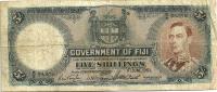FIJI  BRITISH 5 SHILLINGS BLUE KGVI HEAD FRONT MOTIF BACK DATED 01-6-1951 P.37d F+ READ DESCRIPTION!!I - Fiji