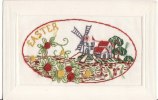 Carte Postale Fantaisie Brodée -  EASTER - MOULIN - - Brodées