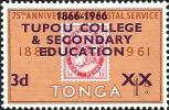 TONGA 75TH ANNIVERSARY OF POSTAL SERVICE 1P 1961 O/P  3P TUPOU COLLEGE 1866-1966  MINT SG163 READ DESCRIPTION !! - Tonga (1970-...)