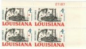 #1197 Louisiana Statehood 150th Anniversary Plate Number Block Of 4 Mint 1962 US Postage Stamps, Riverboat - Numero Di Lastre