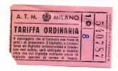 MILANO  -  BIGLIETTO A.T.M.  - TARIFFA ORDINARIA - Europa