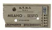 MILANO  / SESTO -  BIGLIETTO A.T.M.I.  T.E.I.  -  ASCENDENTE - Europe