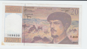 France 20 Francs 1997 VF+ CRISP Pre-Euro Banknote P 151i  151 I - 20 F 1980-1997 ''Debussy''