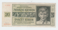 Bohemia & Moravia 20 Korun 1944 VF++ Banknote P 9 - 2° Guerra Mondiale