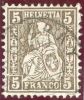 Schweiz 1882-05-17 Malleray (BE) Zu#45 Mi#37 5Rp. Braun Faserpapier Sitzende Helvetia - Usados