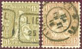 Schweiz 1863- Zu#36c + 36a Golden + Goldbronce Rötlich 1 Fr. Sitzende Helvetia - Used Stamps