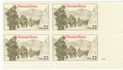 #2152 Korean War Veterans Memorial Issue, Military Soldiers, Plate # Block Of 4 22-cent US Postage Stamps - Plattennummern