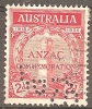 AUSTRALIA - Perfin - 1935 Anzac Perfed "TYS/Ld". Used - Perforiert/Gezähnt