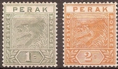 MALAYA - PERAK - 1892-5 1c, 2c Tigers. Scott 42, 44. Mint Hinged * - Perak