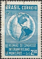 BRAZIL 1958 7th Inter-American Municipalities Congress, Rio De Janeiro. - 2cr50 Globe Showing Americas FU - Oblitérés