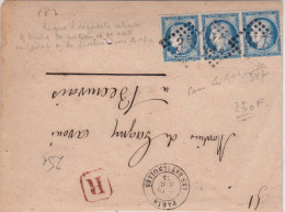 1875 - ENVELOPPE RECOMMANDEE De PARIS Pour BEAUVAIS Avec VARIETE "LIGNE BLANCHE HORIZONTALE" Au Dessus De La TETE - 1871-1875 Cérès