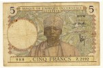 Afrique Occidentale  -  West Africa  -   5 Francs  -  12/3/36  -  Chiffre Bleu-noir  -  P. 21 - Otros – Africa