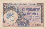 BILLET CHAMBRE DE COMMERCE DE PARIS BON DE 50 CTS N° 046120 A21 10MARS 1920 - Cámara De Comercio