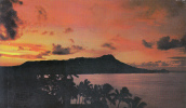 BR1204 As Othe Sun Rises Sunrise OVer Diamond Head Waikiki Beach 2 Scans - Honolulu