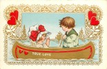 184219-Valentine´s Day, Whitney, Boy & Girl On A Canoe Ride Of True Love, Embossed - Saint-Valentin