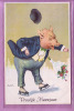 OUDE POSTKAART  1926 VARKEN OP SCHAATSEN SKATING PIG - Pigs